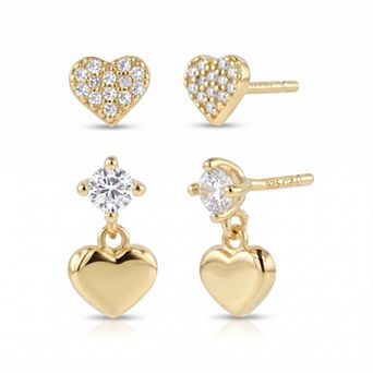 petit cheris 14k Gold Flash Plated Cubic Zirconia Heart Dangle Earring Set