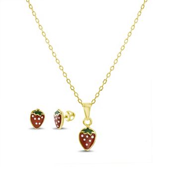 petit cheris 14k Gold Flash Plated Polished Strawberry Necklace & Earring Set