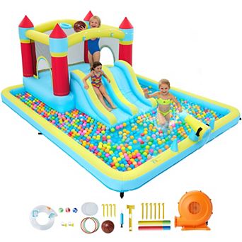 7-in-1 Inflatable Bounce House for Kids Indoor & Outdoor Bouncy Castle with Slide & 350W Blower