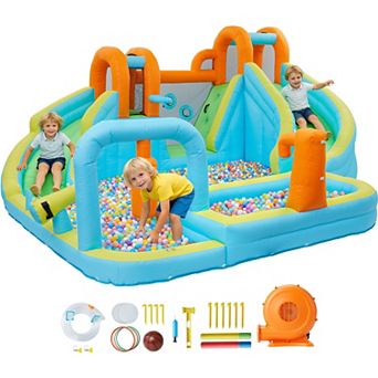 10-in-1 Indoor Bounce House for Kids Inflatable Jump Castle with Slide & 350W Blower for Backyard