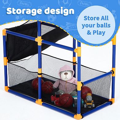 2-in-1 Adjustable Kids Basketball Arcade Game Set Hoop & Sticky Toss with Ball Return for Ages 3+