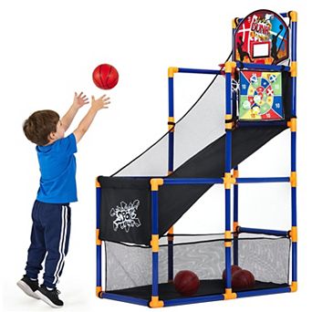 2-in-1 Adjustable Kids Basketball Arcade Game Set Hoop & Sticky Toss with Ball Return for Ages 3+
