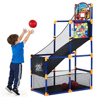 2-in-1 Adjustable Kids Basketball Arcade Game Set Hoop & Sticky Toss with Ball Return for Ages 3+