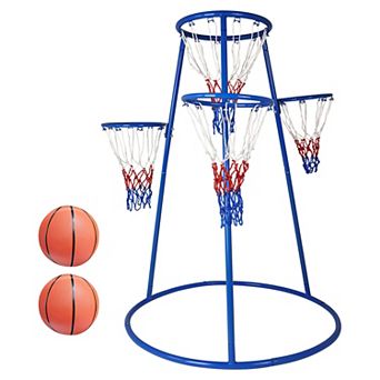 4-Hoop Basketball Set for Toddlers Indoor & Outdoor Sports Toy with 2 Basketballs & Air Pump