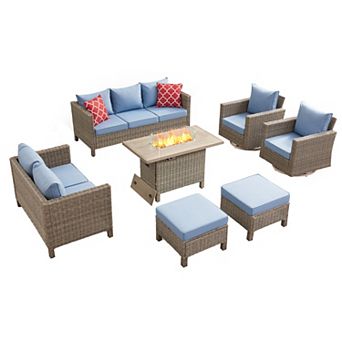 7 pc Outdoor Patio Furniture Set with 360° Swivel Rocking Chairs, Wicker Conversation Set