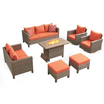 7 pc Outdoor Patio Furniture Set with 360° Swivel Rocking Chairs, Wicker Conversation Set