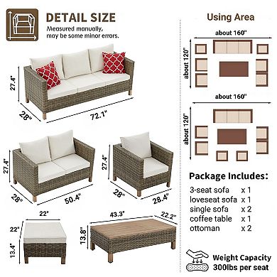 7-Piece Outdoor Patio Conversation Set with Sofa, Loveseat, Coffee Table, Chairs, Ottomans