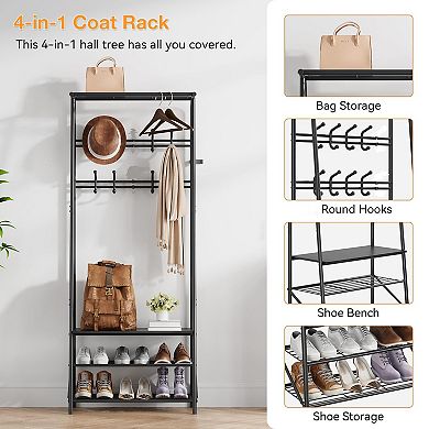 Hall Trees Entryway Bench with Storage, Multifunctional Hallway Organizer
