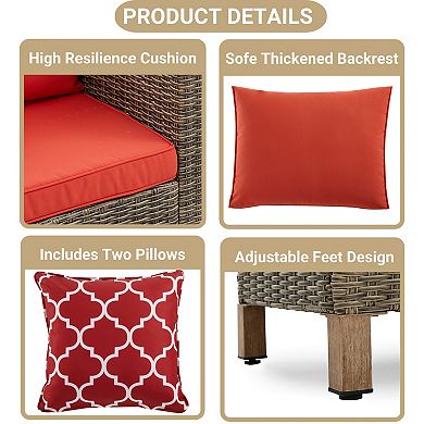 6-Piece Outdoor Patio Wicker Furniture Set with Sofa, Chairs, Ottomans, Coffee Table & Cushions