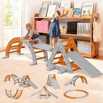 9-in-1 Indoor Playground Jungle Gym Playset, HDPE Plastic Climbing Set with Arch, Ramp