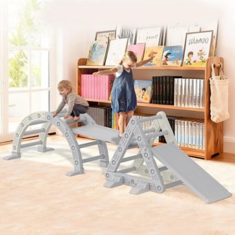 9-in-1 Indoor Playground Jungle Gym Playset, HDPE Plastic Climbing Set with Arch, Ramp