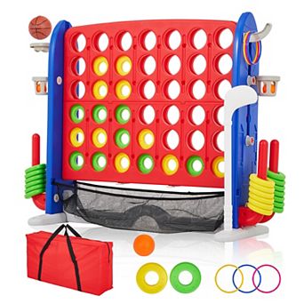 4-in-1 Giant Connect Floor Game Set Basketball Hoop, Golf & Ring Toss with Carrying Bag for Family