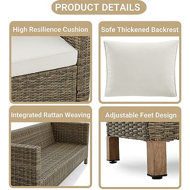 4-Piece Outdoor Patio Wicker Conversation Set with Loveseat, Chairs & Coffee Table