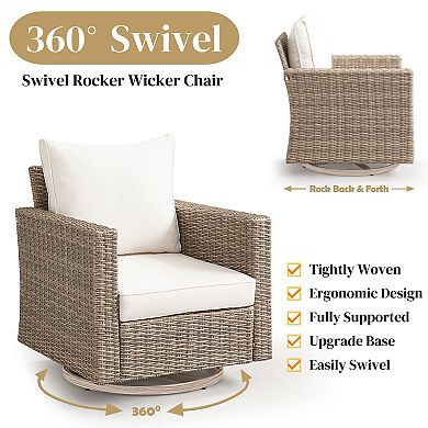 8 Pieces Outdoor Patio Conversation Set with 360° Swivel Rocking Chairs