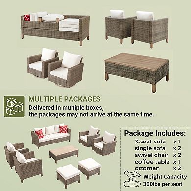 8 Pieces Outdoor Patio Conversation Set with 360° Swivel Rocking Chairs