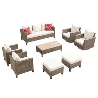 8 pc Outdoor Patio Conversation Set with 360° Swivel Rocking Chairs