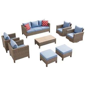 8 pc Outdoor Patio Conversation Set with 360° Swivel Rocking Chairs
