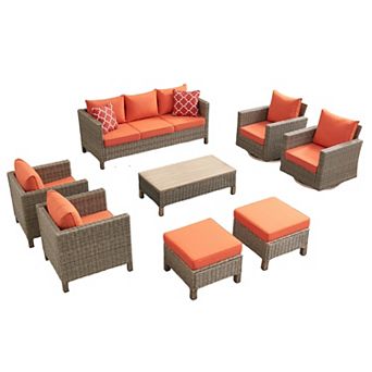 8 pc Outdoor Patio Conversation Set with 360° Swivel Rocking Chairs
