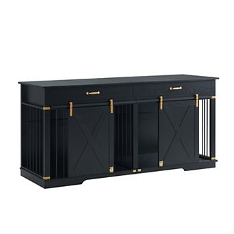 Large Dog Crate Furniture with Divider & 2 Drawers, Heavy-Duty Wooden Dog Kennel End Table