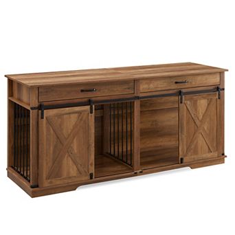 Large Dog Crate Furniture with Divider & 2 Drawers, Heavy-Duty Wooden Dog Kennel End Table