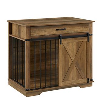 Large Dog Crate Furniture with Divider & Storage Drawer, Heavy-Duty Wooden Dog Kennel End Table