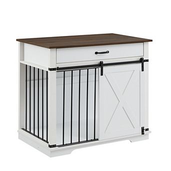 Large Dog Crate Furniture with Divider & Storage Drawer, Heavy-Duty Wooden Dog Kennel End Table