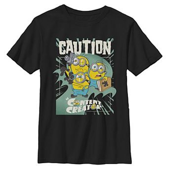 Boys 6-20 Minions & Monsters Caution Content Creator Graphic Tee
