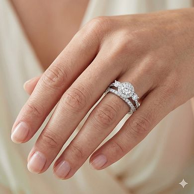 Sienna Vale Silver Tone Round Cubic Zirconia Halo Bridal Ring Set