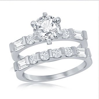 Sienna Vale Silver Tone Round Solitaire Cubic Zirconia Bridal Ring Set