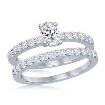Sienna Vale Silver Tone Oval Cubic Zirconia Bridal Ring Set
