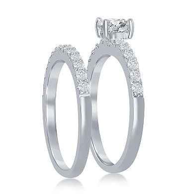 Sienna Vale Silver Tone Oval Cubic Zirconia Bridal Ring Set