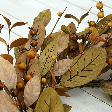 20'' Spring Summer Wreath with Brown Magnolia Leaves & Small Pomegranate Fruits for Home Decor