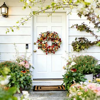 20'' Artificial Spring Summer Wreath Front Door with Lambs Ears Eucalyptus Leaves Berry Home Decor