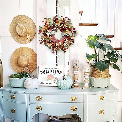 20'' Artificial Spring Summer Wreath Front Door with Lambs Ears Eucalyptus Leaves Berry Home Decor