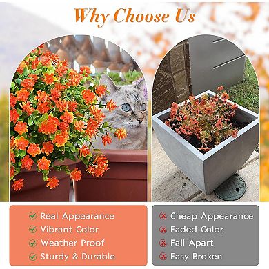 12 Bundles Artificial Spring Summer Flowers UV Resistant Outdoor Fake Mums Decor