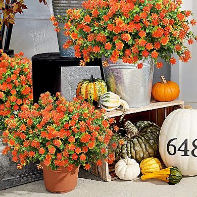 12 Bundles Artificial Spring Summer Flowers UV Resistant Outdoor Fake Mums Decor