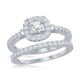 Sienna Vale Silver Tone Round Halo Solitaire Bridal Ring Set