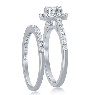 Sienna Vale Silver Tone Round Halo Solitaire Bridal Ring Set