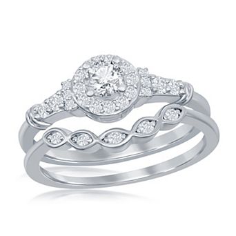 Sienna Vale Silver Tone Round Cubic Zirconia Bridal Ring Set