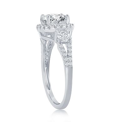 Sienna Vale Silver Tone Round Halo Cubic Zirconia Ring