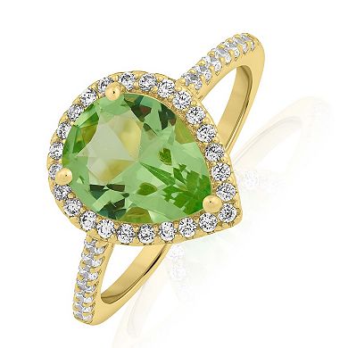 Sienna Vale Gold Tone Pear-Shaped Halo Cubic Zirconia Ring