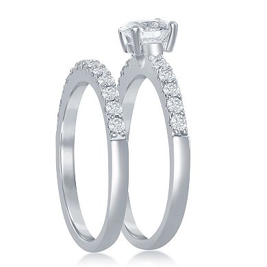 Sienna Vale Silver Tone Round Solitaire Cubic Zirconia Bridal Ring Set