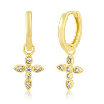 Sienna Vale Cubic Zirconia Cross Huggie Hoop Earrings