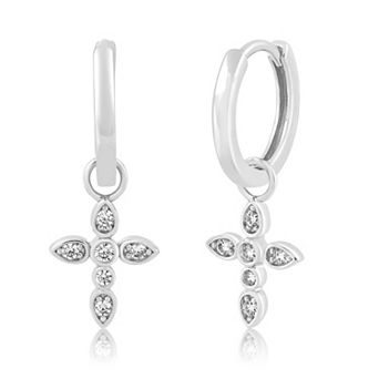 Sienna Vale Cubic Zirconia Cross Huggie Hoop Earrings