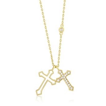 Sienna Vale Polished Cubic Zirconia Double Cross Pendant Necklace