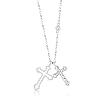Sienna Vale Polished Cubic Zirconia Double Cross Pendant Necklace