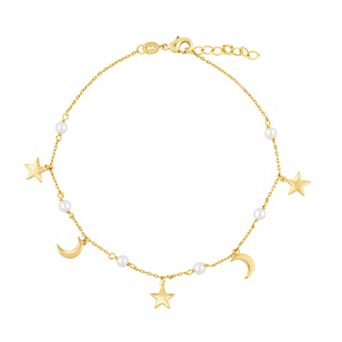 Sienna Vale Star & Moon Charm Simulated Pearl Anklet