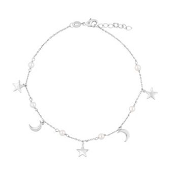 Sienna Vale Star & Moon Charm Simulated Pearl Anklet