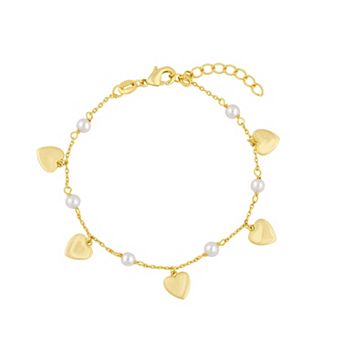 Sienna Vale Heart Charm Simulated Pearl Anklet