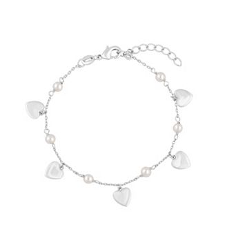 Sienna Vale Heart Charm Simulated Pearl Anklet